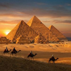 Pyramids of Giza at Sunset